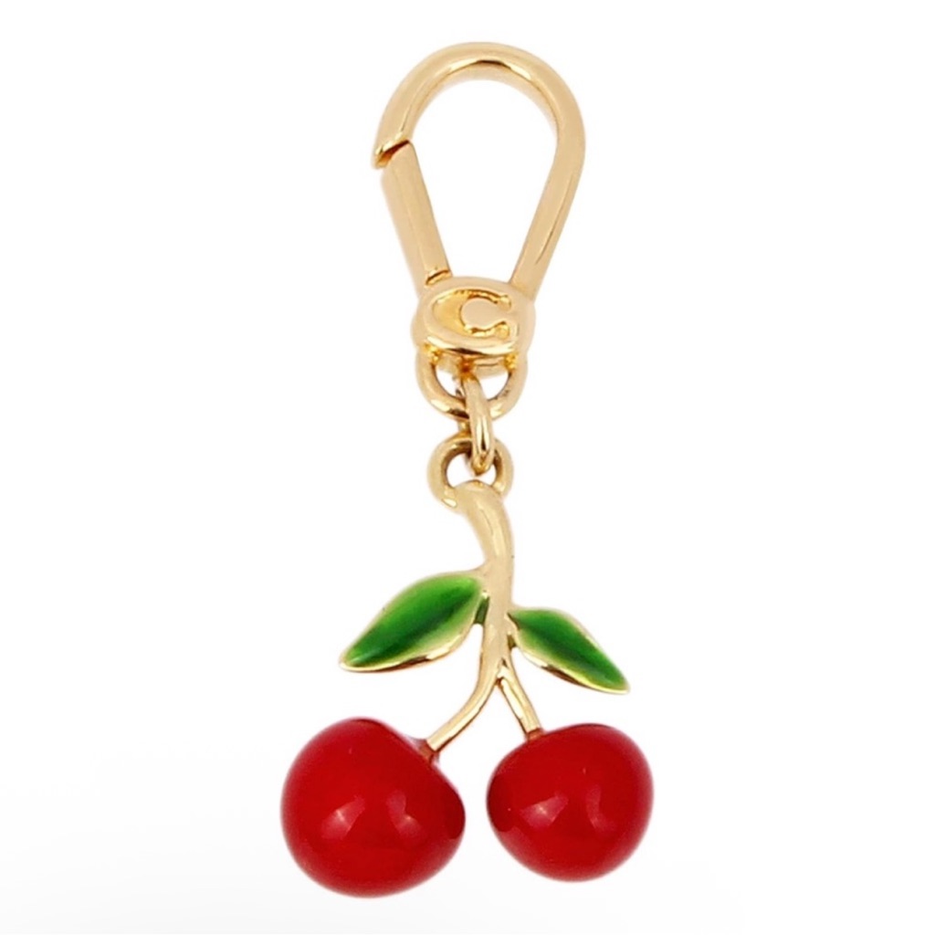 New Coach Cherry Keychain With Gold Accents & Charm